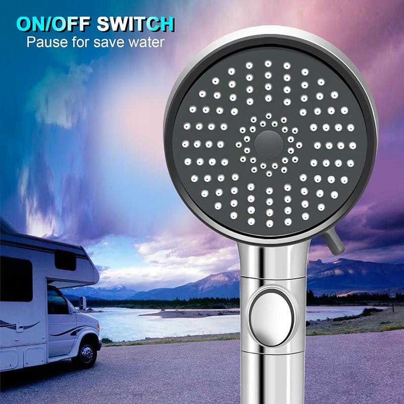 High Pressure 5 Mode RV Handheld Shower Head Water Saving Bathroom Faucet Accessories with Hose Holder