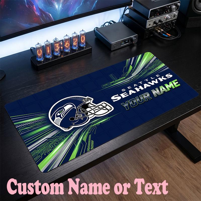 Seattle Seahawks Customized Name Text Mouse Pad, Large Desk Mouse Mat Personalized Home Office Present