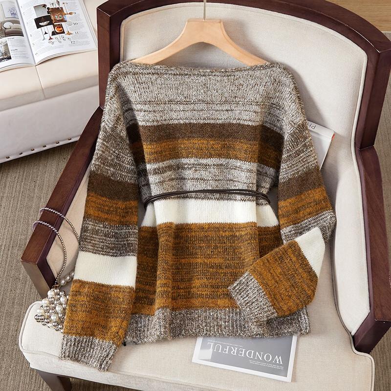 Women's Color-Block Striped Wool Blend Knit Sweater