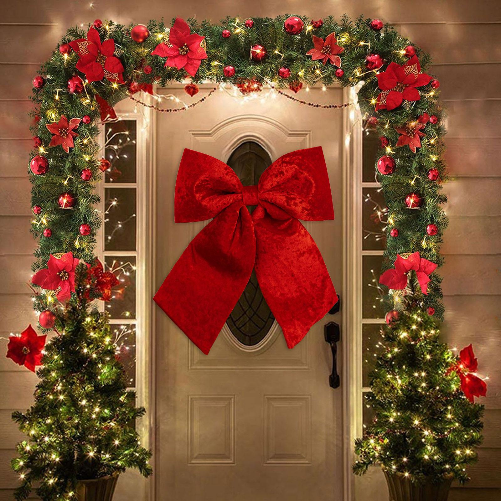 Extra Large Christmas Front Door Bow Decorations Velvet Christmas Door Wreath Bow With Long Streamers Faux Window Lighting красный