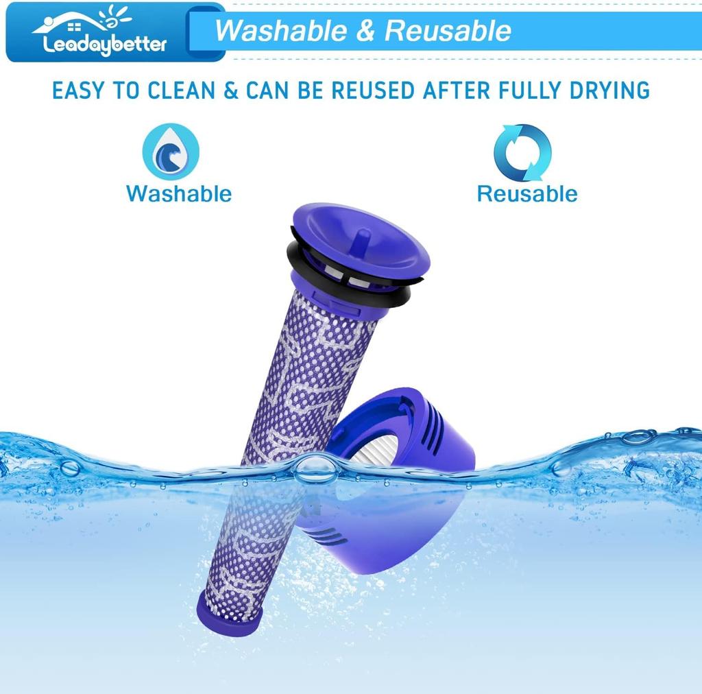 Filter Replacement for Dyson V7 V8 SV10 Animal Absolute Motorhead Cordless Vacuum Cleaner, 2 Post Motor Filters & 2 Pre HEPA Filter Replacements