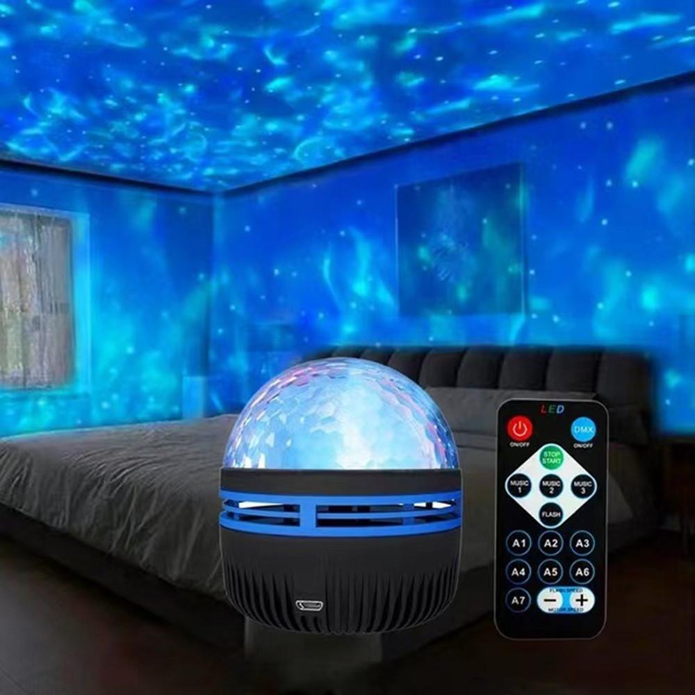 5V USB Water Wave Starry Sky Projector Light RGB Starry Sky Lamp with Remote Control & Rotation for Bedroom Holiday Home Decoration