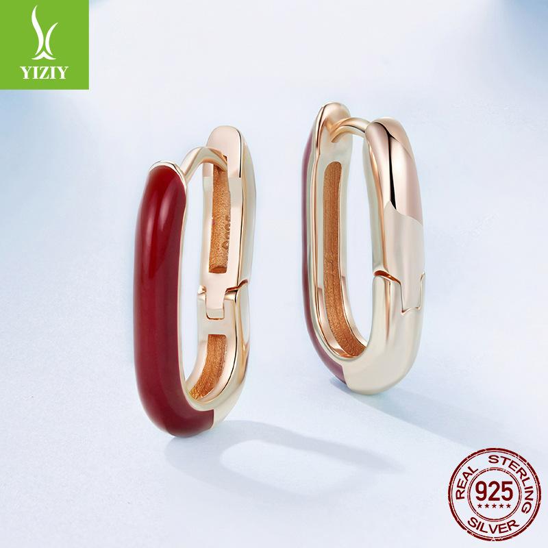 Geometric Angela Red Ear Buckle Women'S Romantic Elegance S925 Sterling Silver Rose Gold Plated Earrings Earrings