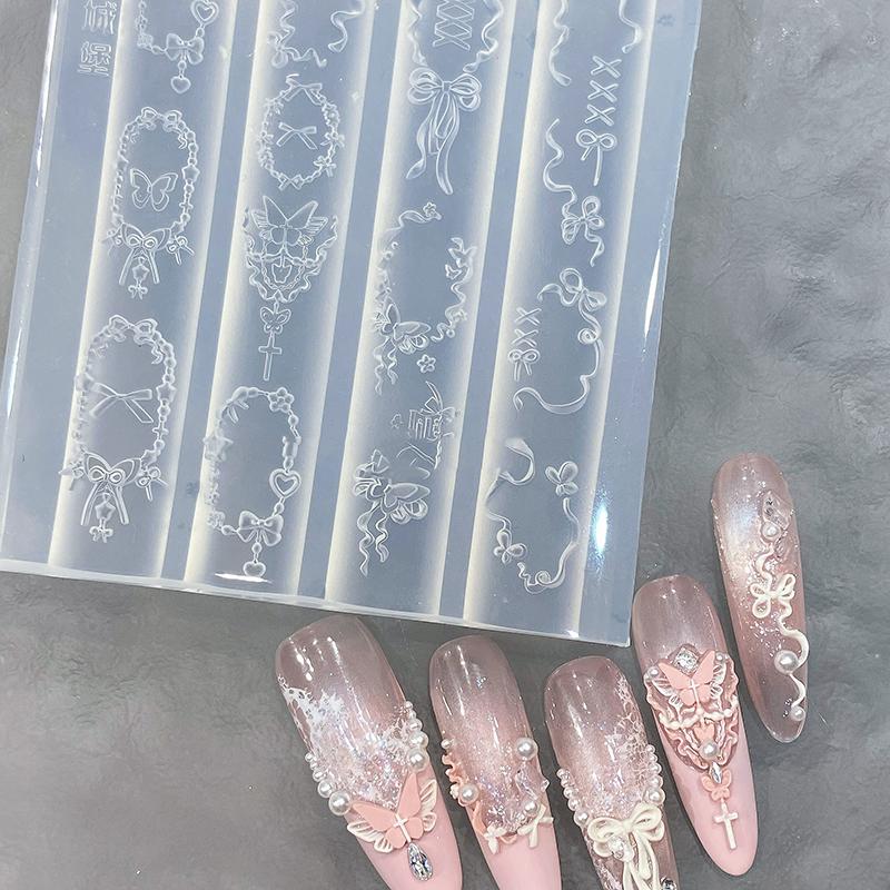 3D Silicone Monstera Leaf Nail Carving Mold Acrylic Bird Ribbon Stamping Template Nails Stencils Uv Gel Polish Diy Design Charm