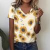 Fashion Sunflower Floral 3D Print Summer Women V-Neck  Harajuku Oversized Streetwear Y2k