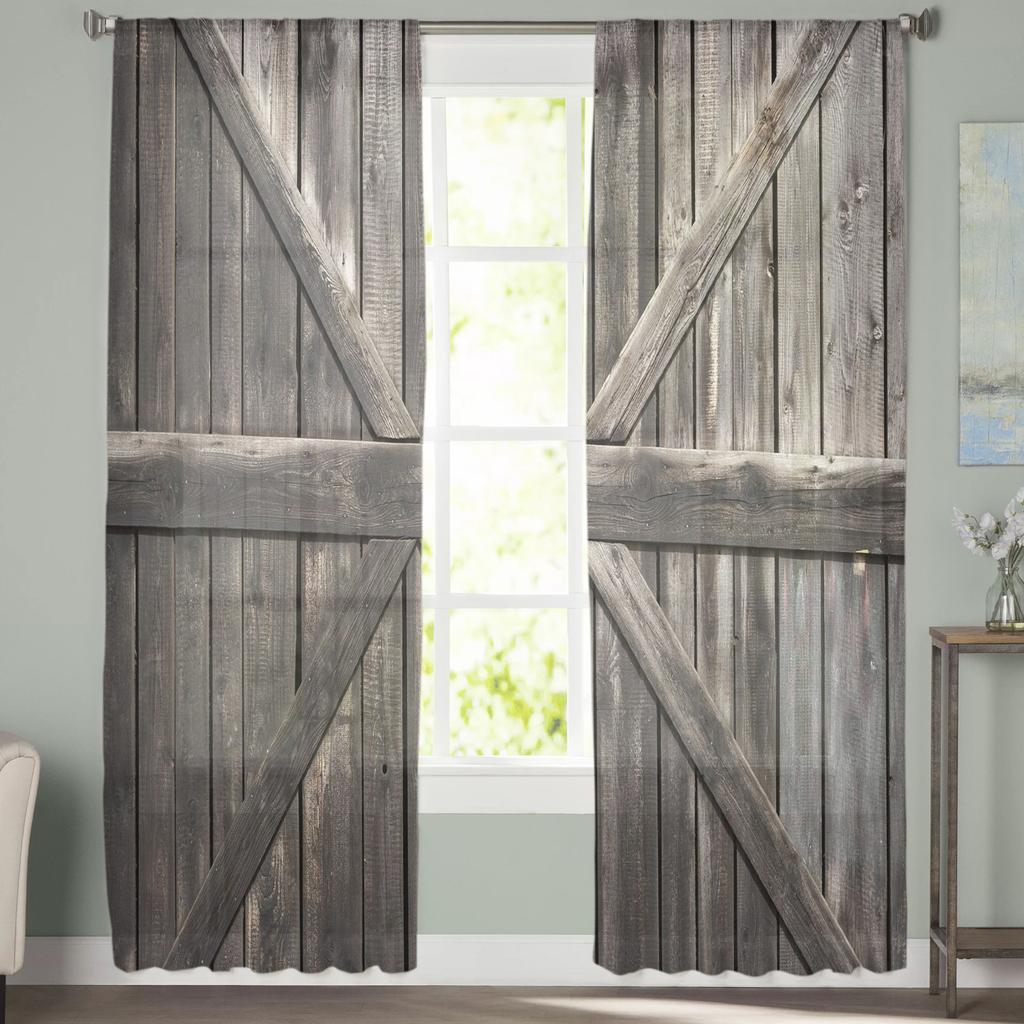 Farm Plank Warehouse Window Treatment Tulle Modern Sheer Curtains for Kitchen Living Room the Bedroom Curtains Decoration