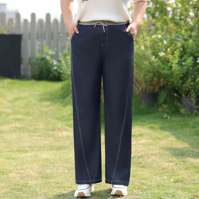 

Женские джинсы Plate-size на весну и лето Свободные и утягивающие повседневные брюки прямого кроя Джинсовые брюки свободного кроя с широкими штанинами 7XL джинсовый синий