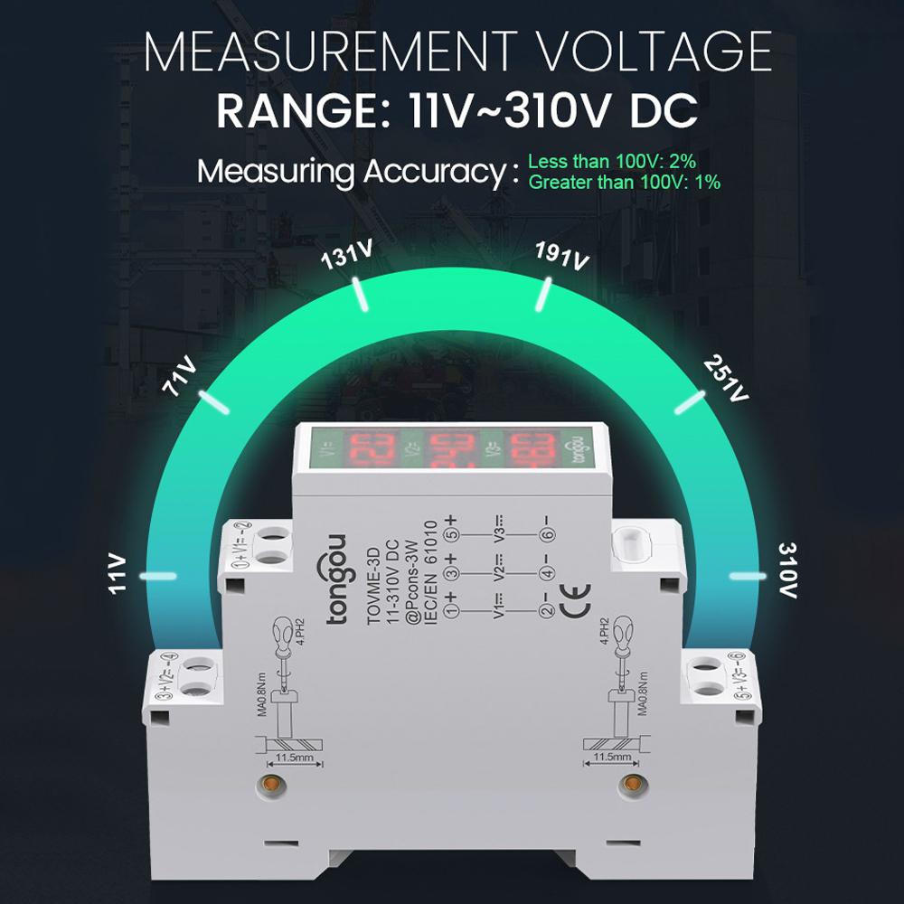 Kompaktes Gleichspannungsmessgerät DC11V 310V Intelligentes LED Digitalanzeige Voltmeter Schienenmontage Spannungsdetektor