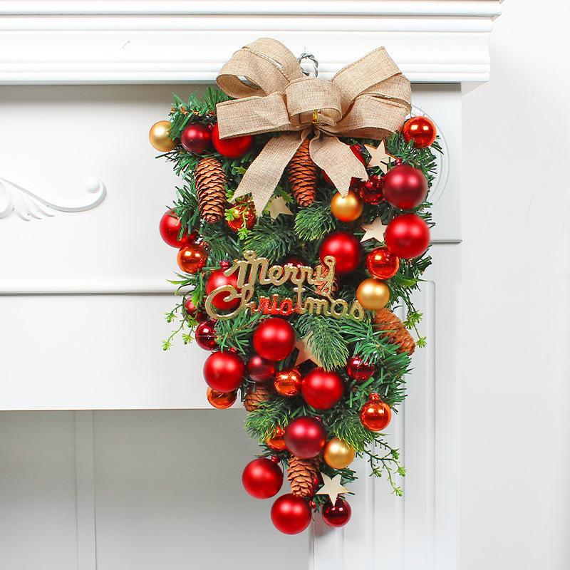 Christmas Decorative Ball Hanging Inverted Bow Knot Rattan Door Hanging Tree Pendant Customized Window Decoration