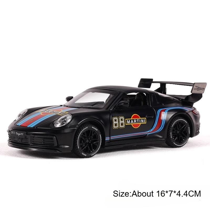 1:32 Scale Martini 911 TARGA 4S GT3RS Sports Car Model Toy Music Light Pull Back Doors Opened Models Hobby Ornaments Gifts
