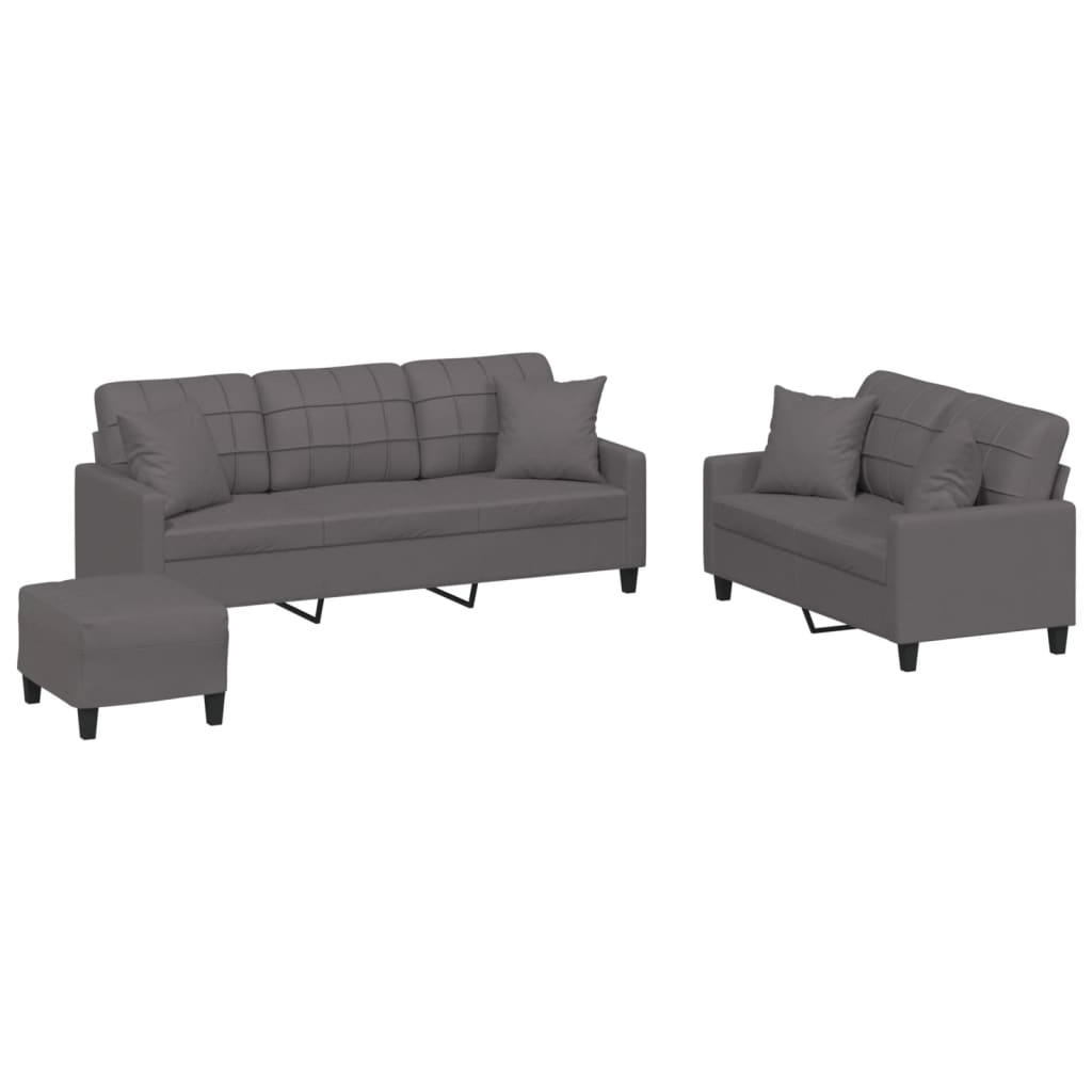 Vidaxl 3-Cz. Relaxation Set With Cushions, Grey, Eco-Leather