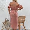 Summer women's casual simple style one-word shoulder dress