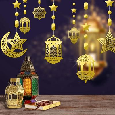 8 adet Altın İslami Yıldız Ay Feneri Garland Flama Eid Mubarak Ramazan Dekoru