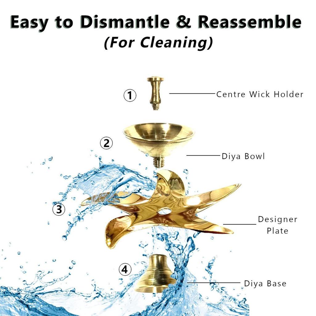 Decorative Brass Diya for Puja (Set of 1 Small 3inch Golden Sun Design) Center Wick Holder Pital Akhand Deep Vilakku for Home Décor,