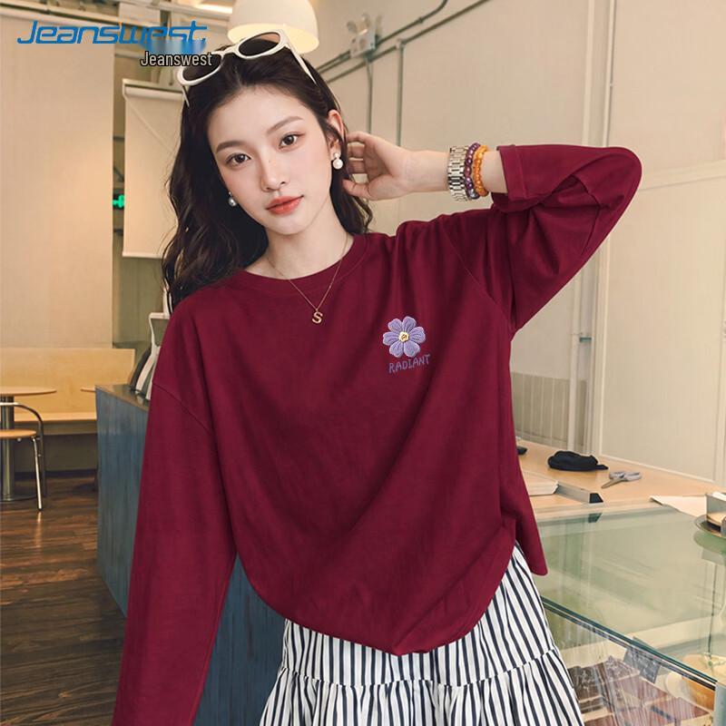 Jeanswest Women's 2026 Autumn Pure Cotton Loose Long-Sleeve T-Shirt