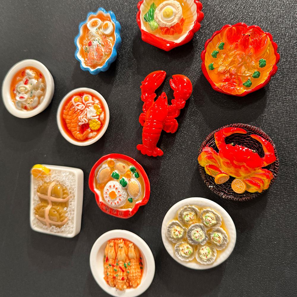 3D Chinese Style Food Magnet: Lobster & Noodles Hot Pot with Mantis Shrimp Sticker
