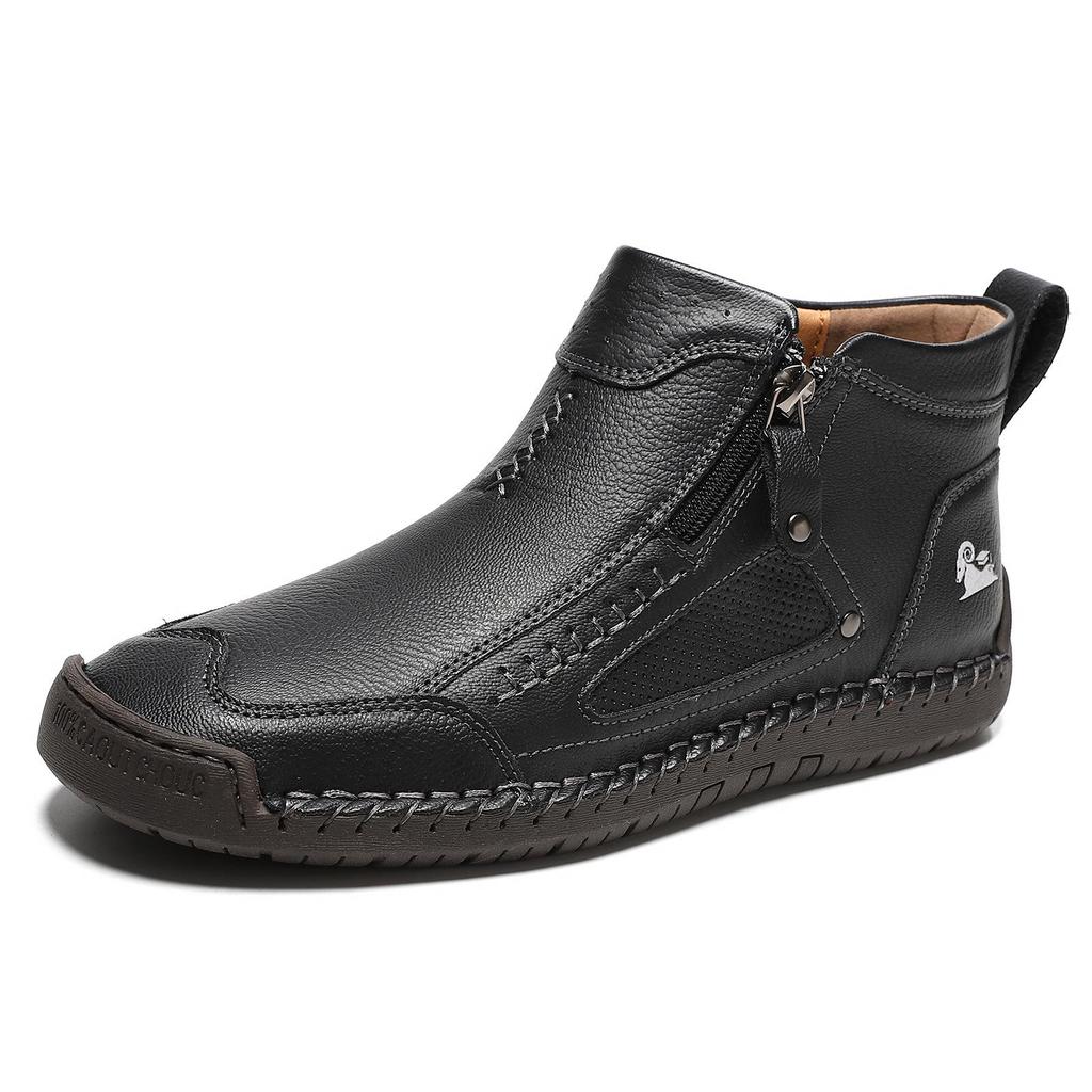 New Classic Handmade Leather Men's Shoes with Zipper Design Outdoor Sneakers Casual Flat Shoes Men Work Shoes Ankle Boots