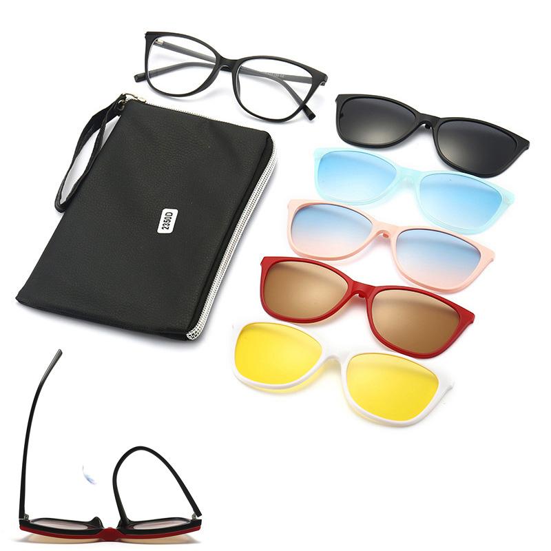 1/6 In 1 Magnetic Clip Sunglasses Prescription Glasses Frame TR90 for Men Women Night Vision Lenses Cat Eyes