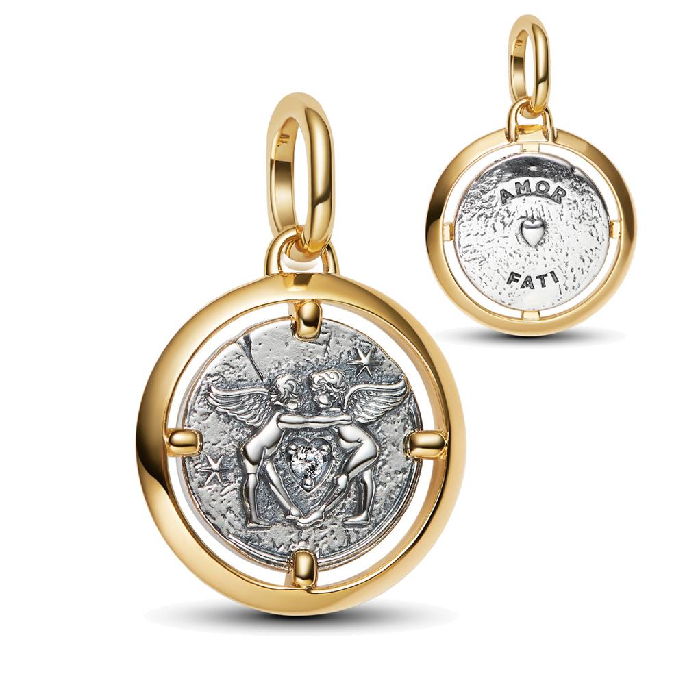 New Golden Round Medallion Pendant with Crossing Arrows Charm for Original Pan Bracelets DIY Jewelry Gift for Women