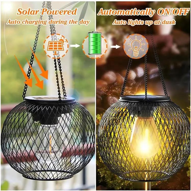 Solar Lights Outdoor Waterproof Garden Ornaments Hanging Lanterns Metal Lights Holiday Decorations for Patio Lawn Table Fence