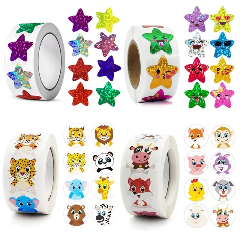 500/1000Pcs Colorful Star Adhesive Holographic Skzoo Zoo Farm Scrapbook Sticker Roll Labels For Kids Diy Gift Toys