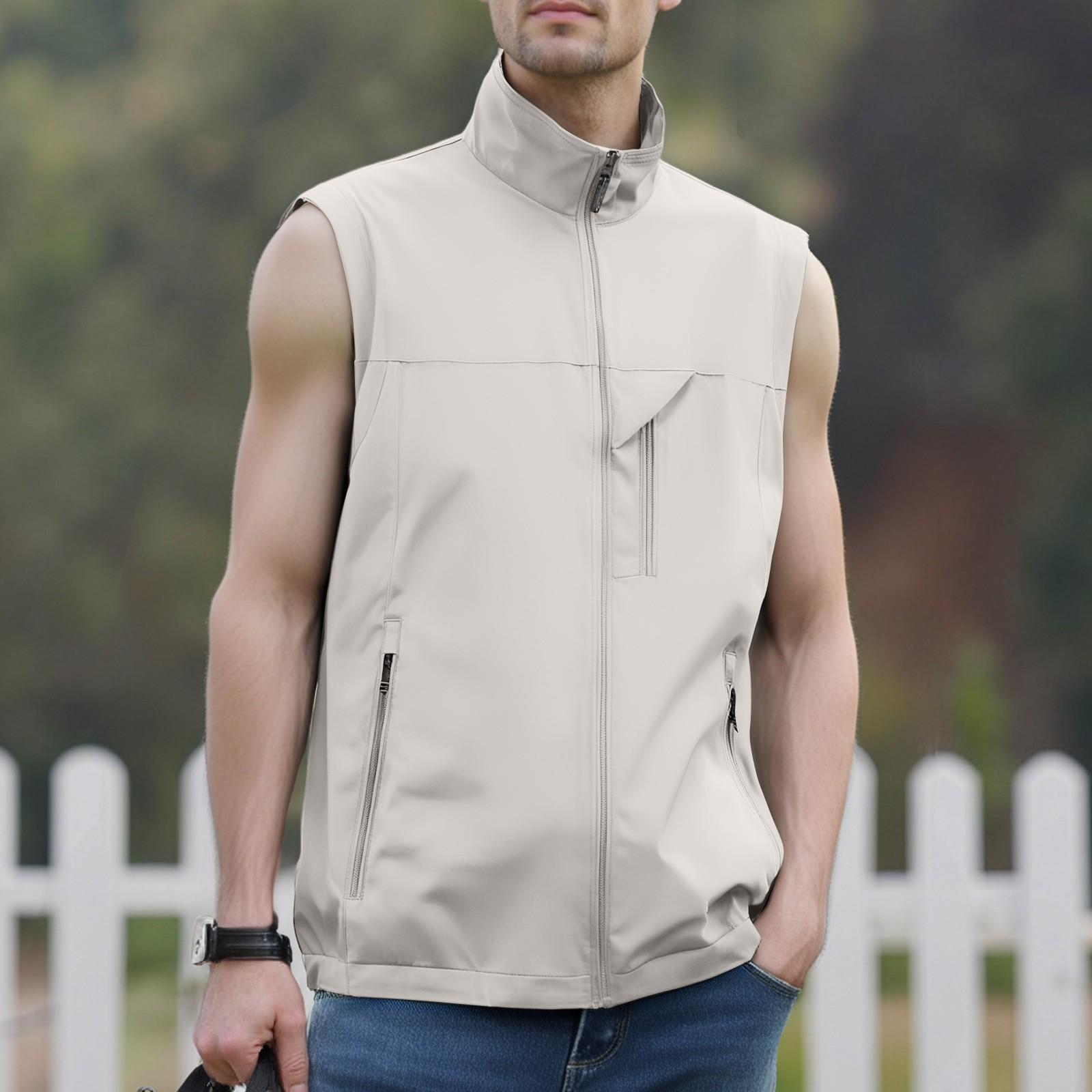 

Мужская ветрозащитная легкая верхняя одежда для гольфа с карманами, куртка без рукавов Softshell для бега, пешего туризма, спорта XL белый