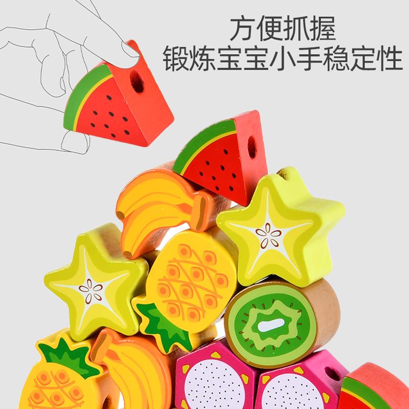 Children'S Hedgehog Fruit Balance Building Block Cartoon Stack Tower Stacking Music Large Particle Fruit Cognitive Beaded Educational Toy