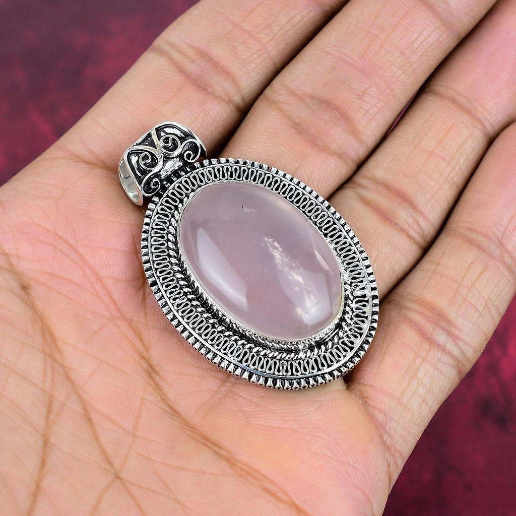 Rose Quartz Jewelry, 925 Solid Sterling Silver Pendant Handmade Gemstone Jewelry, Gifts For Wife Brand New Pendant
