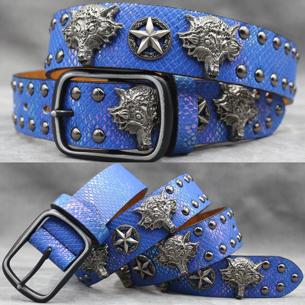 Original Skull Rivet Belt Punk Men'S Belt Women'S Snake Pattern Decorative Belt