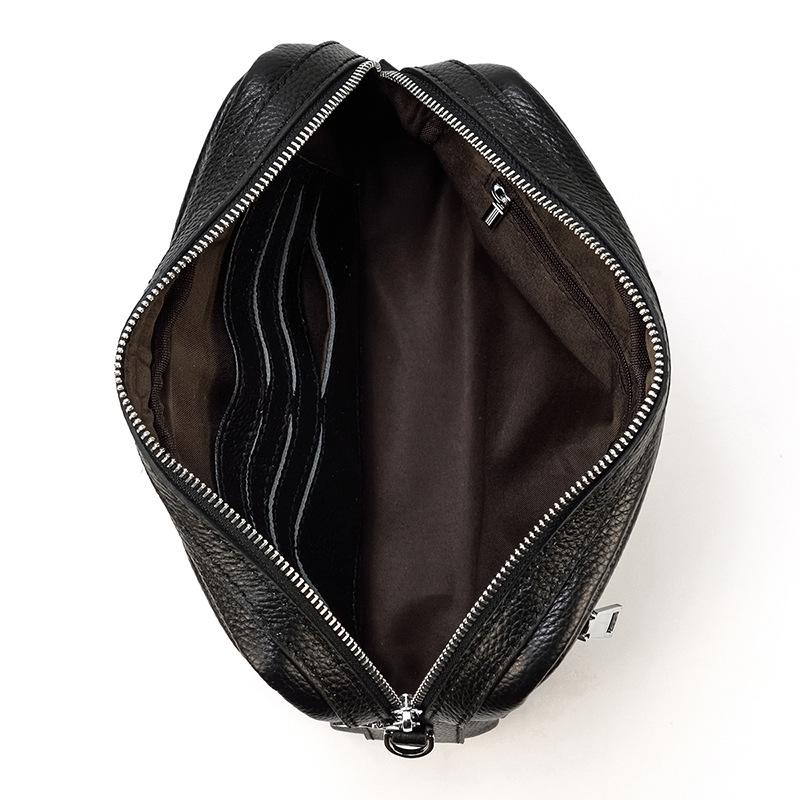 Leather Shoulder Bag, Men'S And Women'S Small Messenger Bag, Black Clutch Wallet, Multi-Functional Storage Bag