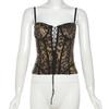 Dámský Korzetový Top s Leopardím Vzorem a Šněrováním, Krátký Kosticemi Vyztužený Bustier s Výřezem na Párty & Streetwear