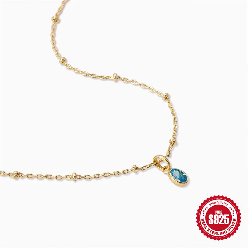 S925 Sterling Silver Temperament Versatile Gemstone Diamond Women'S Premium Blue Diamond Clavicle Necklace
