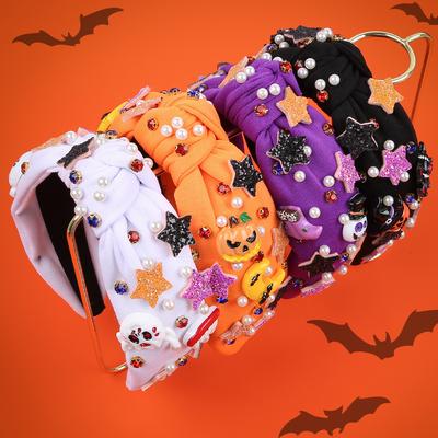 Halloween Pearl Crystal Headbands for Girls Glitter Star Headband Holiday Party Pumpkin Devil Hairbands Children Kids Headwear