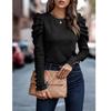 Women's New Autumn Round Neck Bubble Sleeve Button Long Sleeve Top