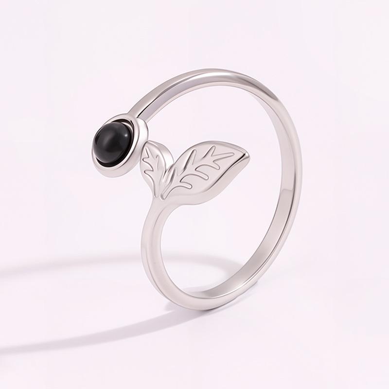 Offener Ring im Luxus-Stil mit Natursteinen in Blattform - Perfekt für Paare, Modischer Titan- und Stahlring