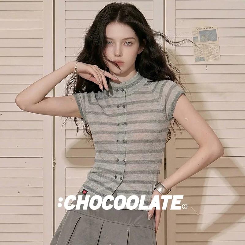 :CHOCOOLATEit Women's Slim Fit Striped Short Sleeve T-Shirt