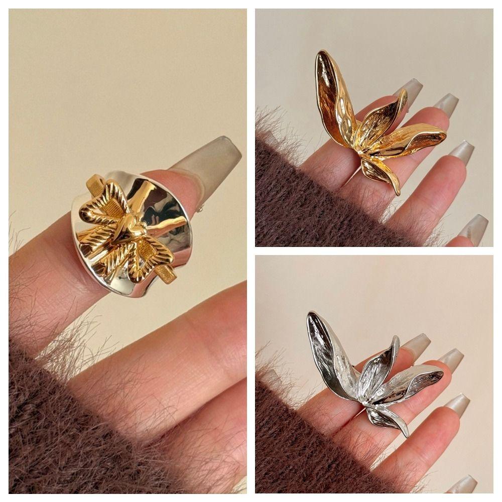 Korean Style Leaf Shape Ring Minority Design Punk Finger Ring Creative Exaggerated Ring  Gift