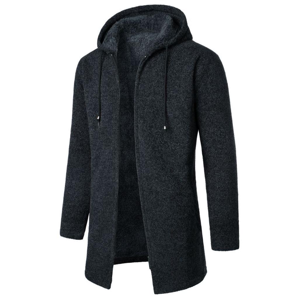 Herren Einfarbig Lang Kapuzen Fleece Mode Strickjacke