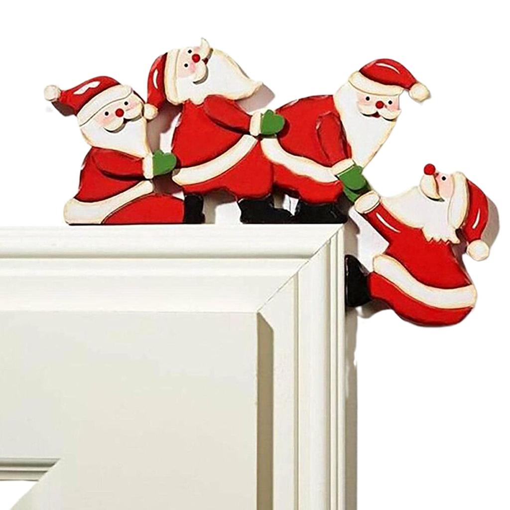 Christmas Door Frame Wooden Decoration Santa Claus Reindeer Autohesion Ornament Home Merry Party Entrance Xmas Festive Decor
