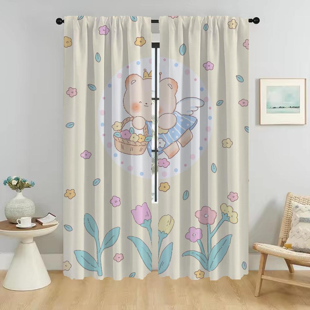 Bear Blackout Curtain for Room 2 Panel Elegant Room Curtains Home Interior Curtains Tulle for Bedroom Partition Living Kitchen