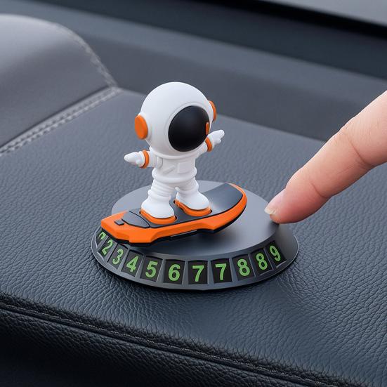 Yousheng Obrotowa Ozdoba na Deskę Rozdzielczą Astronauta 2 w 1 Luminous Cyfrowa Tablica z Numerem Parkingowym z Antypoślizgową Podstawą Akcesoria do Wnętrza Samochodu dla Wszystkich