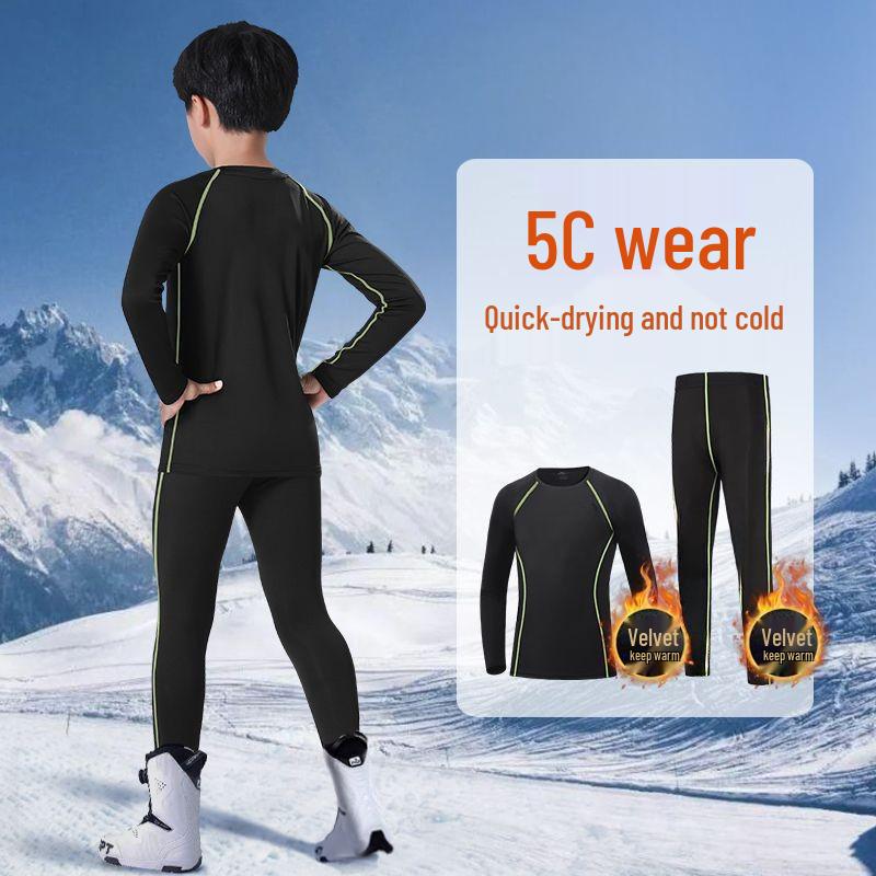 

Kids Quick-Dry Warm Ski Gear Sports Set: Winter Plus Velvet Cold Protection Basketball Tights Training Suit Size 140 [135-145cm]