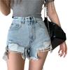 Irregular Ripped Edge Large Size Denim Shorts Women's Summer New Sexy High Waist and Thin A-shaped Hot Pants