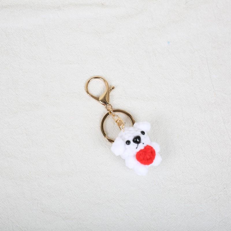 Cute Love Heart Puppy Keychain Mini Puppy Series Crochet Kechain Knitted Animal Doll Keyrings Custom Keys Accessories