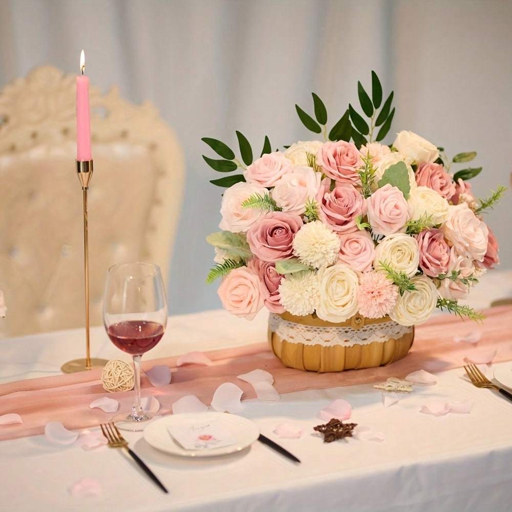 Artificial Rose Flower Bouquet Kit for Wedding Centerpieces, Bride Bouquets, Table & Chair Decorations, Cake & Home Decoration Diy, Valentine Day