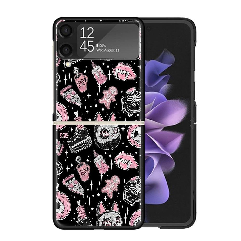 Pink Cat Skull Sorceress Witch Cases For Samsung Galaxy Z Flip 4 5 6 7 3 Z Flip7 Flip6 Flip4 Flip5 Flip3 5G Hard Shockproof Fund