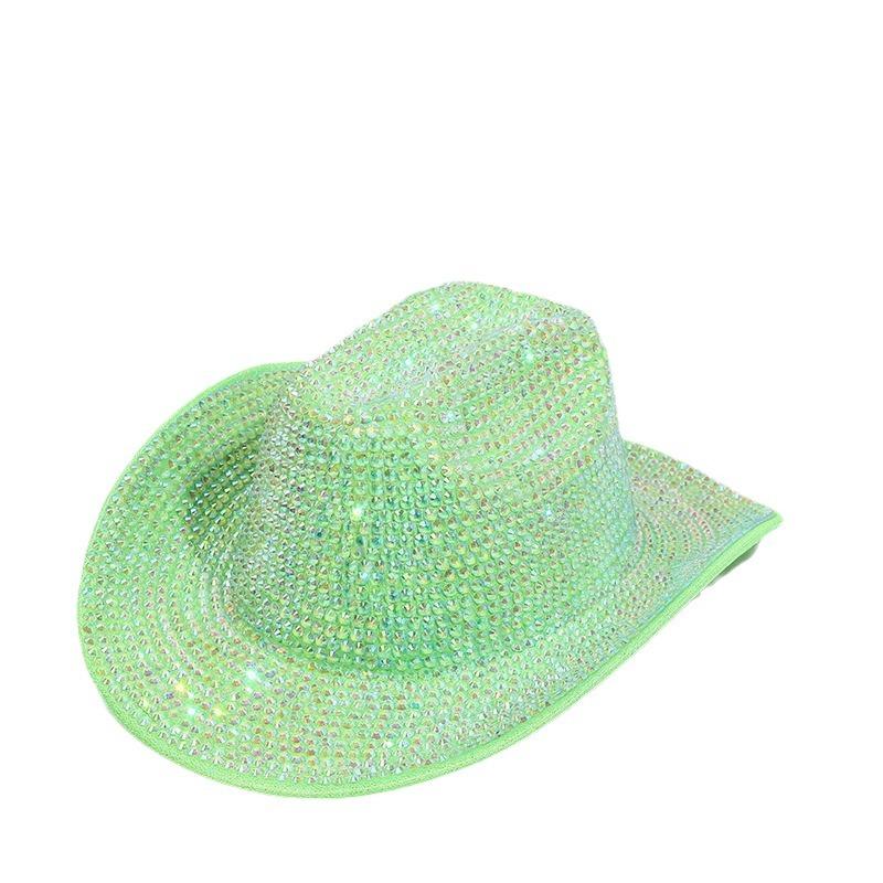 New Diamond-embellished Wide-brimmed Rolled Edge Jazz Hat Unisex European American Party Cowgirl Hat