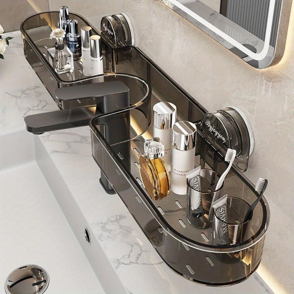 No-Drill Storage Rack for Sink Mirror Area, Sink Organizer, Mirror-Front Shelf, Non-Water Accumulation Suction Cup Style Sink Organizer