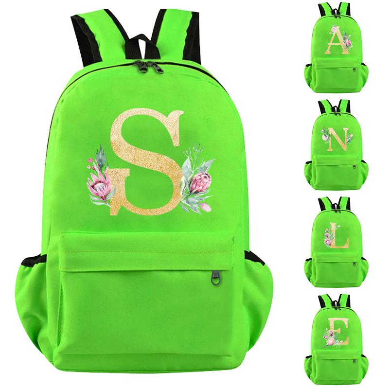 Cheap 26 English Letters Backpack Cosplay Canvas Green Student Backpack