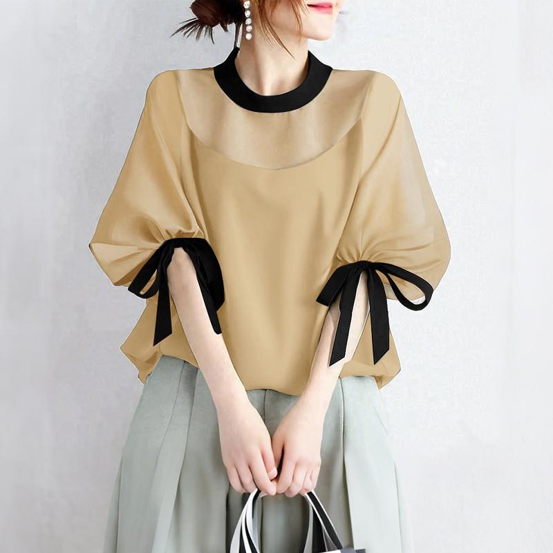 

ZANZEA Женская летняя блузка с сетчатыми вставками, повседневная, с коротким рукавом L